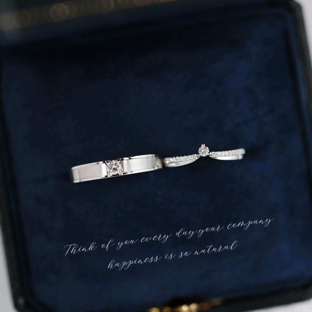 Solitaire/ V-Shaped Natural Diamond Couple Rings in 18K Gold