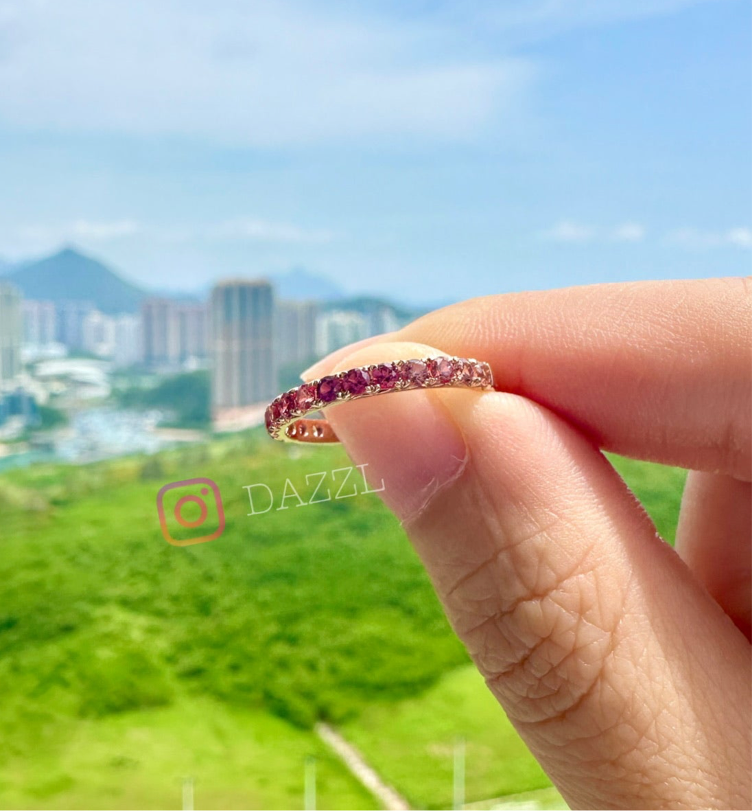 Natural Padparadscha Sapphire Eternity Ring/ Bracelet in 18K Gold
