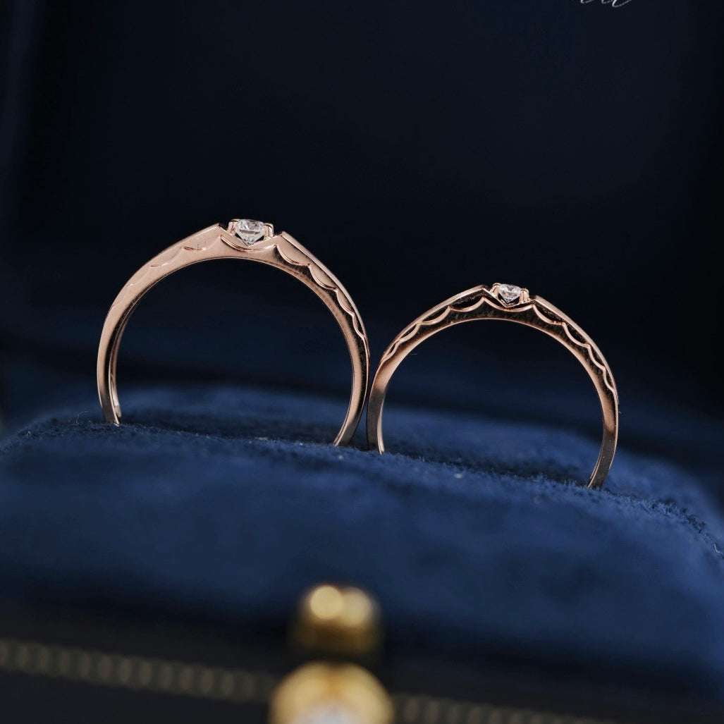 Solitaire Wave Natural Diamond Couple Rings in 18K Gold