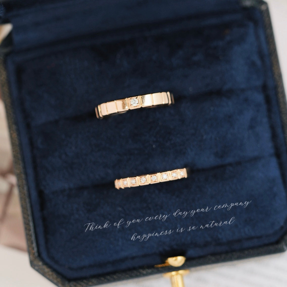 Small Squares Natural Diamond Couple Rings in 18K Gold