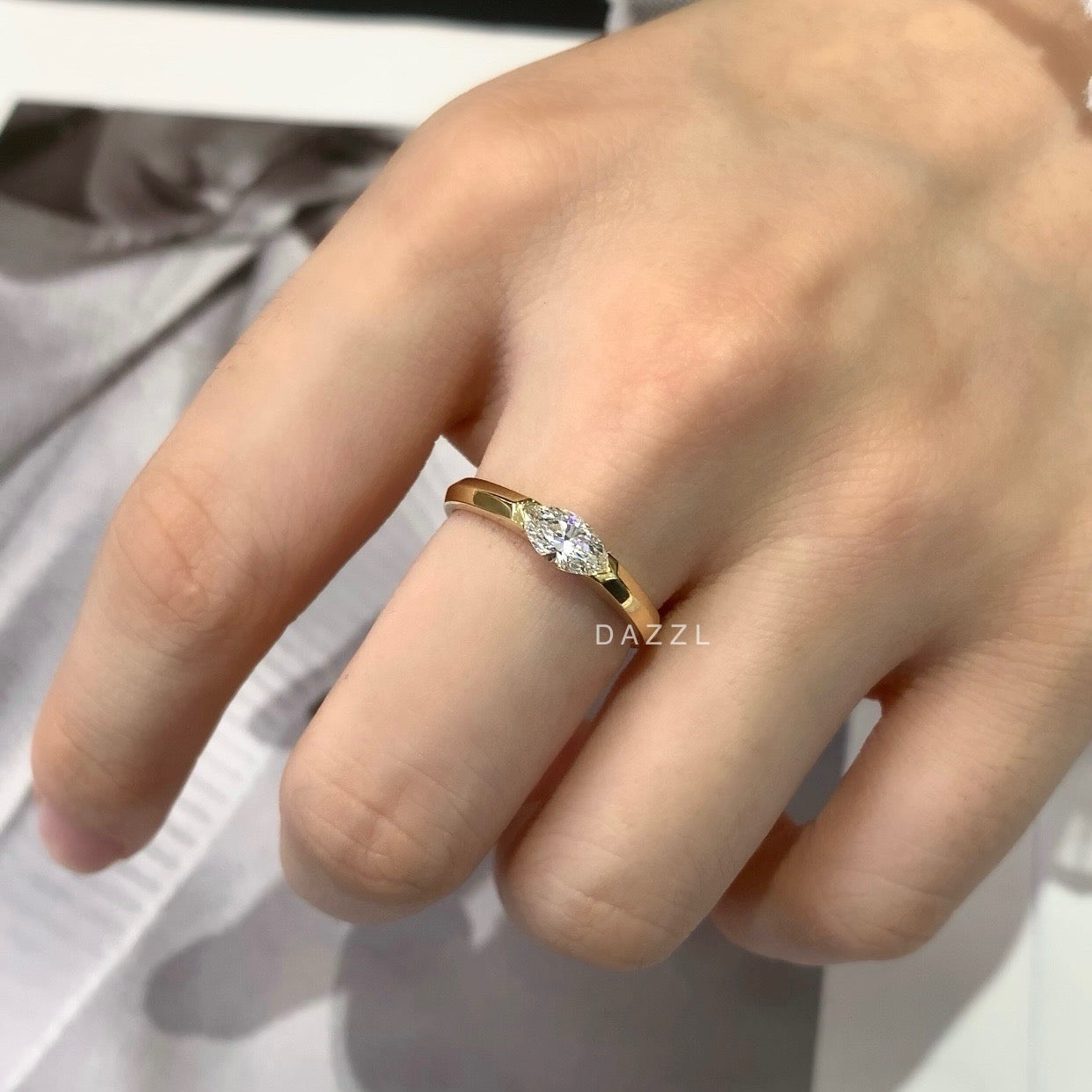 0.50ct Marquise Cut Lab-Grown Diamond Ring in 18K Gold