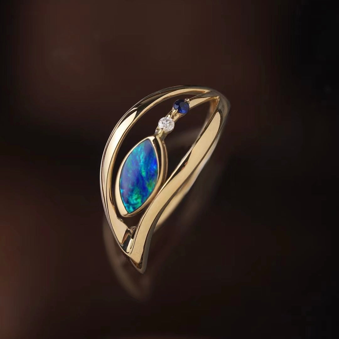 Natural Opal & Natural Diamond Ring in 18K Yellow Gold