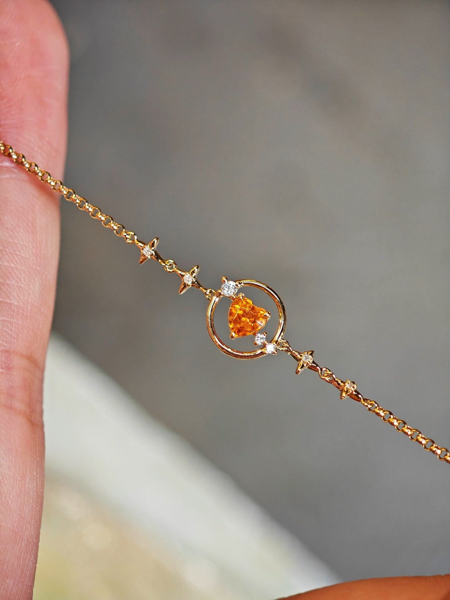 0.35ct Heart-Shaped Natural Spessartine with Natural Diamond Bracelet in 18K Gold