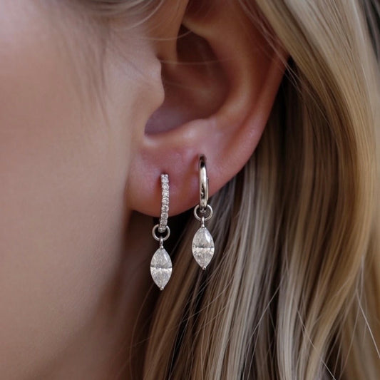 18K白金色 垂墜培育鑽石耳環 (4種戴法/做頸鏈手鏈吊墜)