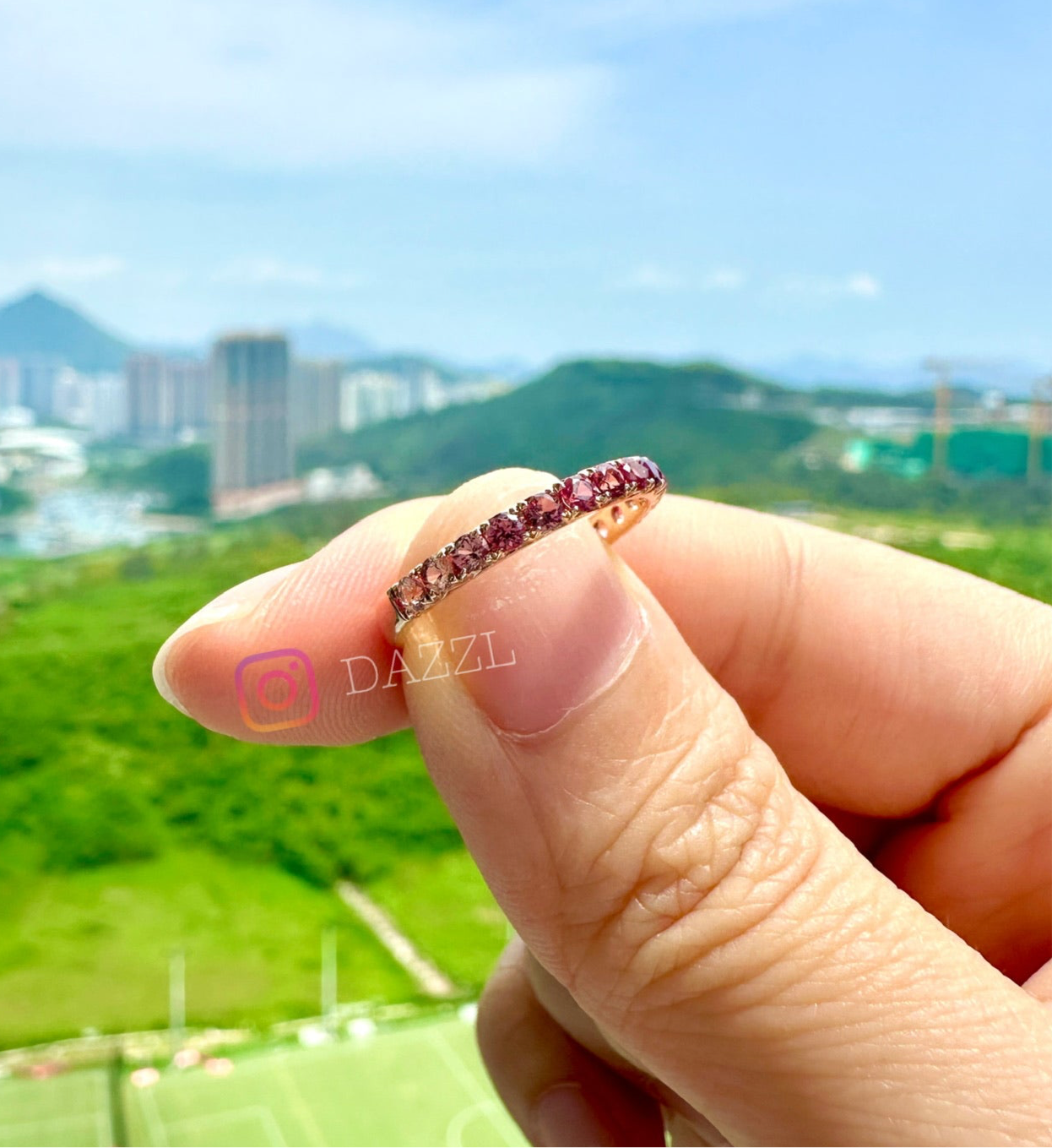 Natural Padparadscha Sapphire Eternity Ring/ Bracelet in 18K Gold