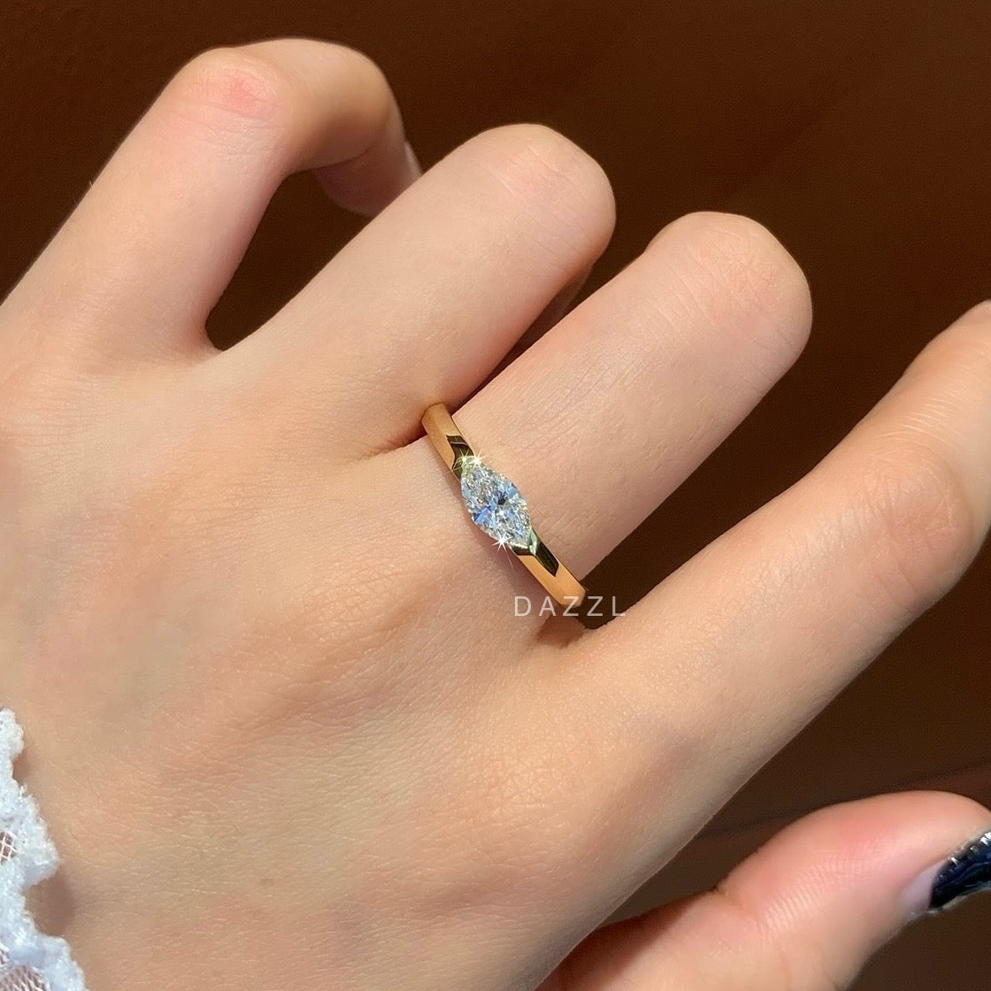 0.50ct Marquise Cut Lab-Grown Diamond Ring in 18K Gold