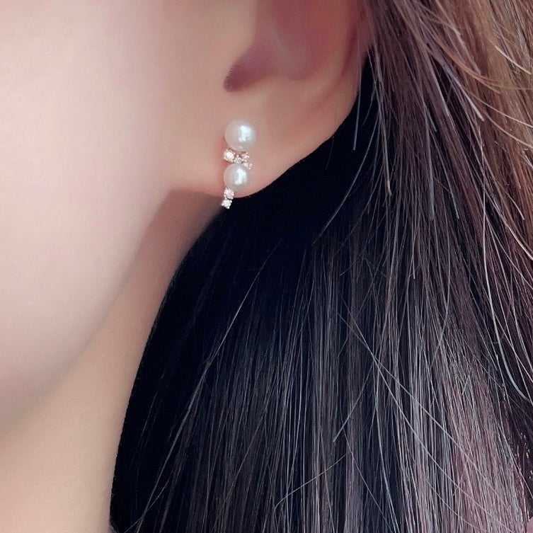 Freshwater Pearl with Natural Diamond Chain Earrings/Necklace in 18K Gold