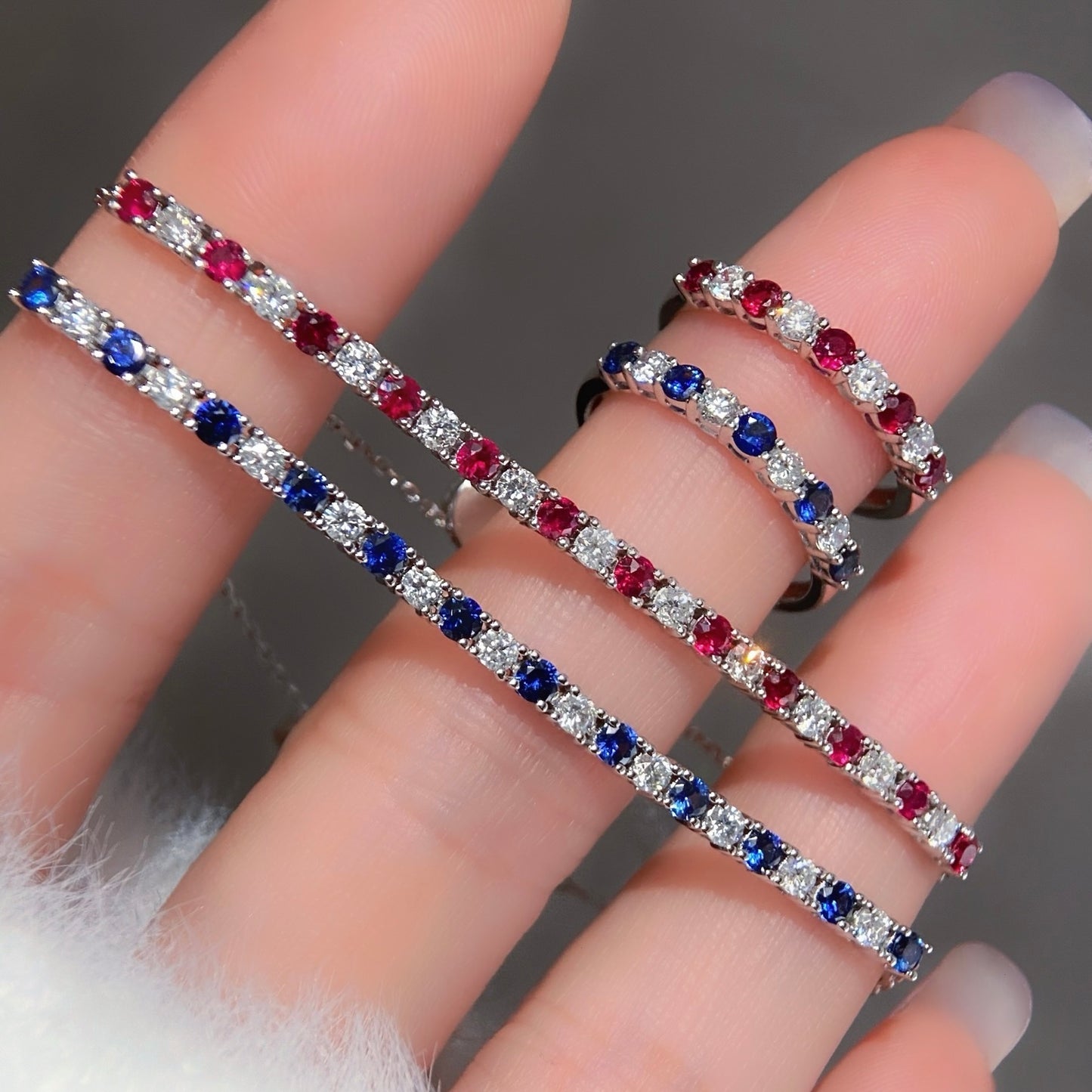 Natural Ruby / Sapphire with Natural Diamond Rings / Bracelets in 18K Gold