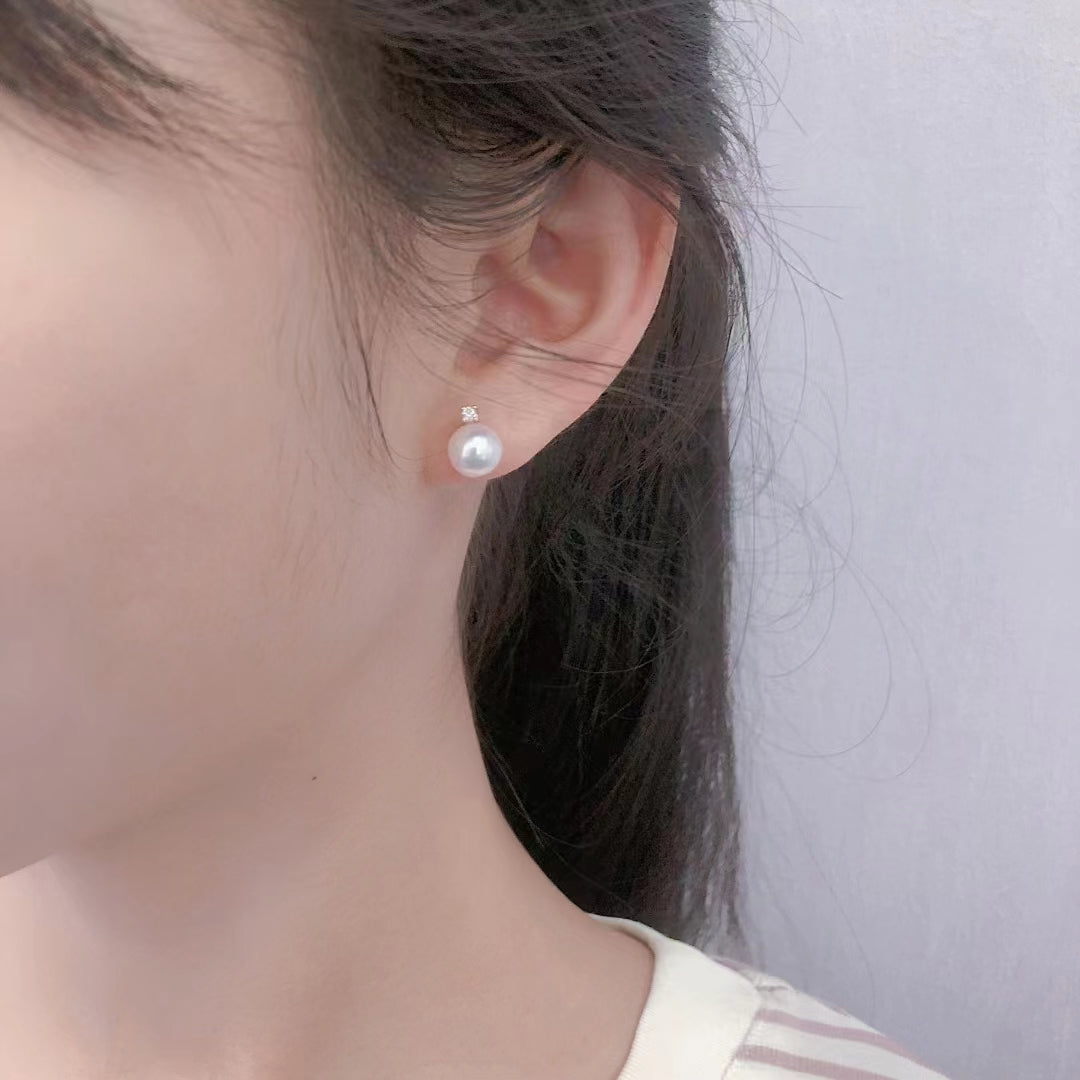 Akoya Peal with Natural Diamond Necklace/ Earrings in 18K Gold