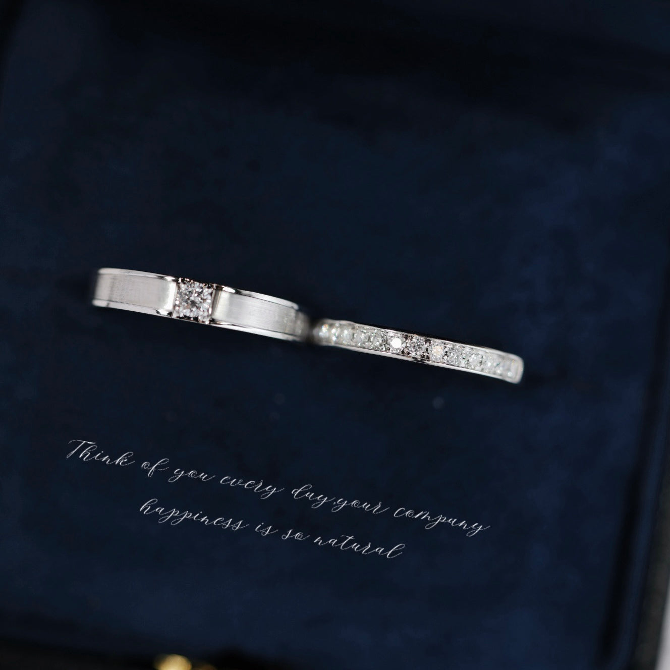 Solitaire/Half Circle Natural Diamond Couple Rings in 18K Gold