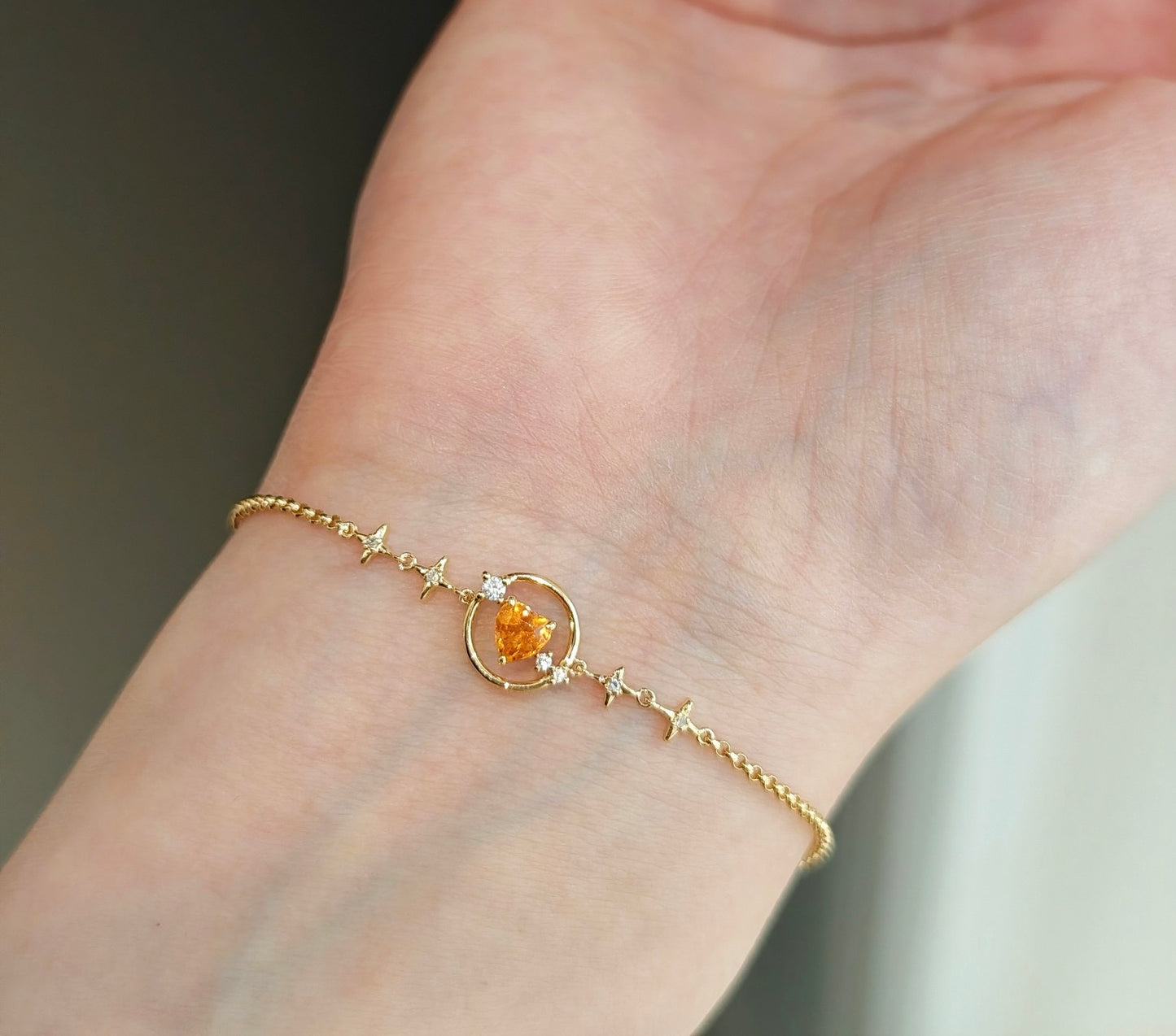 0.35ct Heart-Shaped Natural Spessartine with Natural Diamond Bracelet in 18K Gold