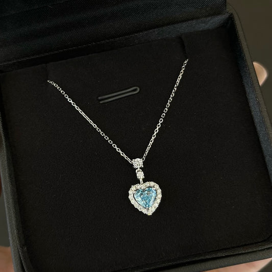 Lab-Grown Blue Diamond Heart-Shaped Necklace in 18K Gold