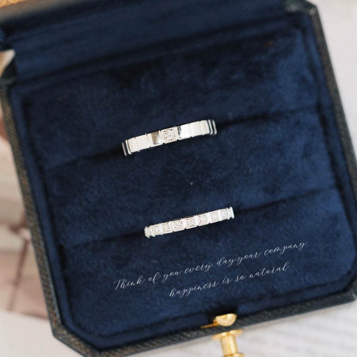 Small Squares Natural Diamond Couple Rings in 18K Gold