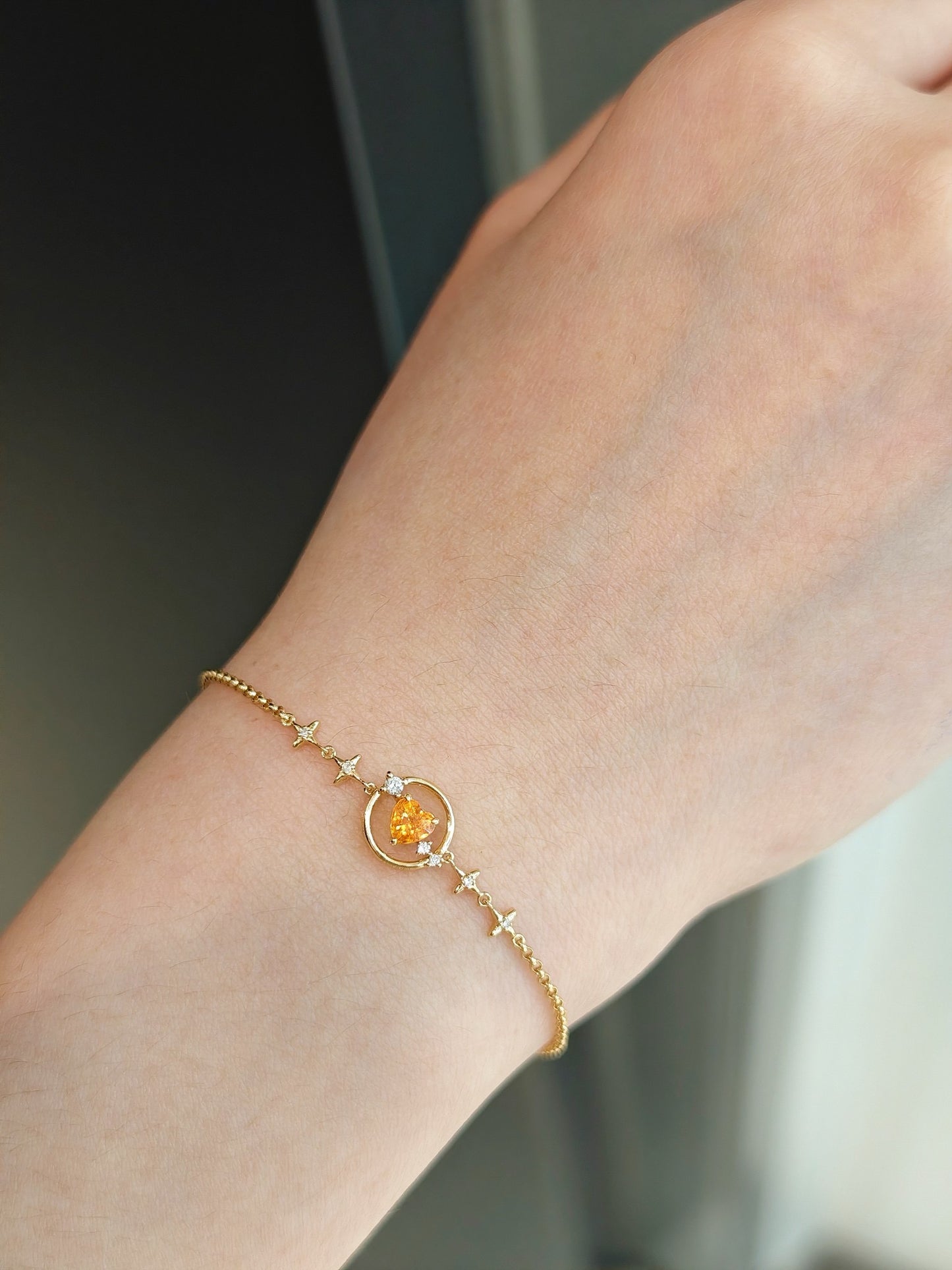 0.35ct Heart-Shaped Natural Spessartine with Natural Diamond Bracelet in 18K Gold