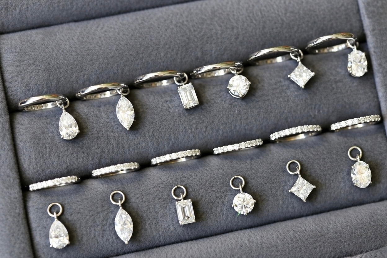 18K白金色 垂墜培育鑽石耳環 (4種戴法/做頸鏈手鏈吊墜)