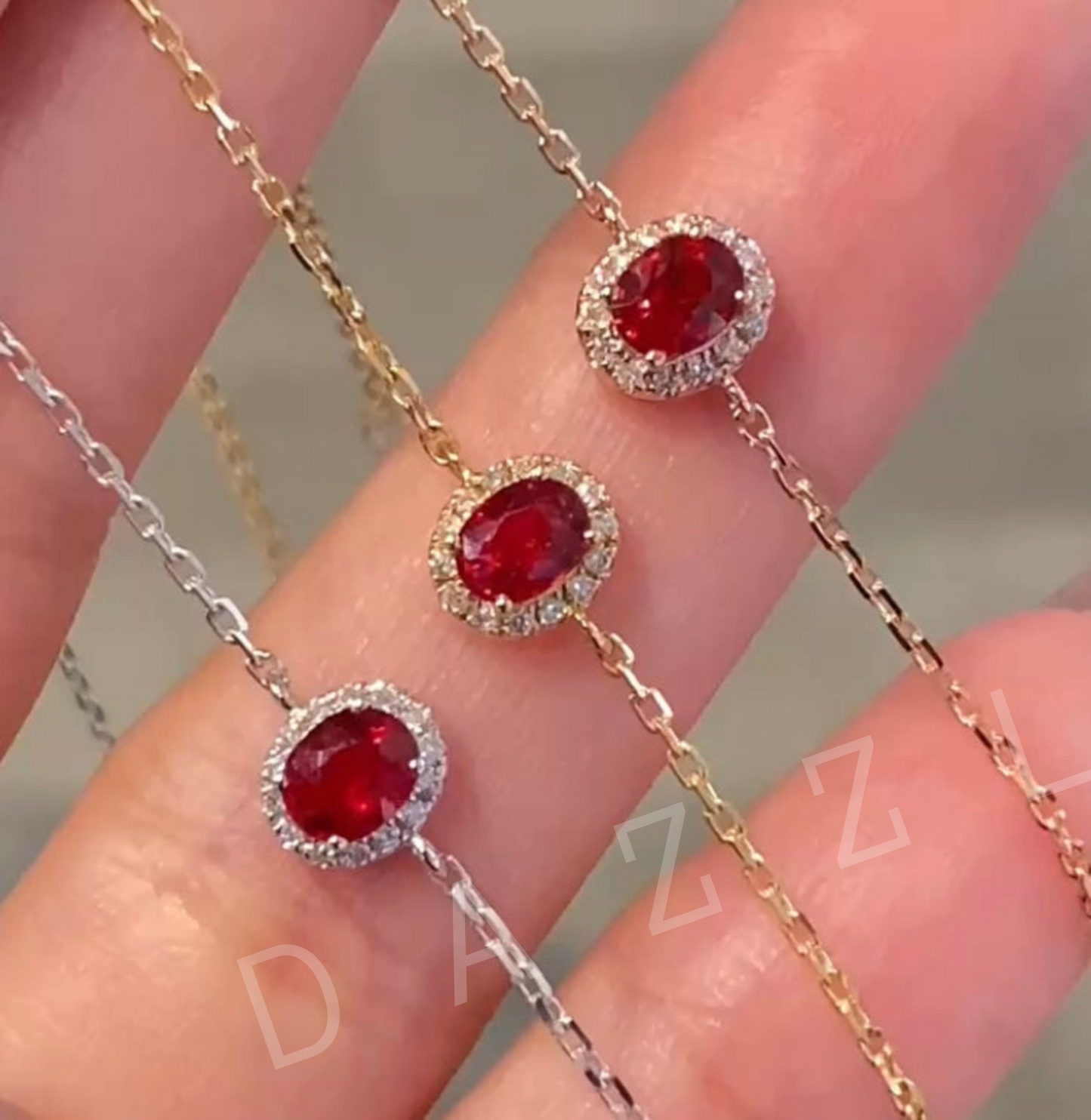 18K Gold Natural Ruby Surrounded by Natural Diamond bracelet