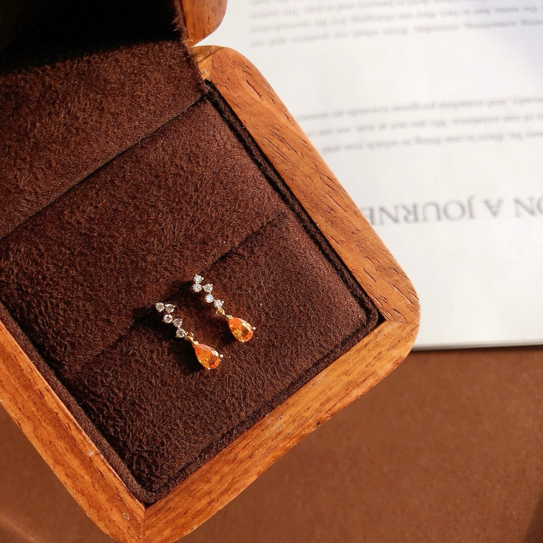 Pear-Shaped Natural Spessartine with Natural Diamond Earrings in 18K Gold