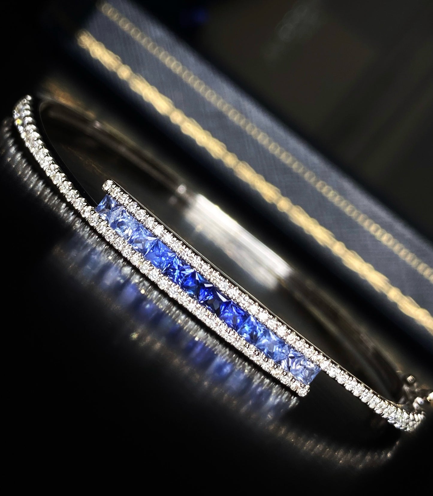 1.65ct Sapphire Bangle with Natural Diamond in 18K White Gold