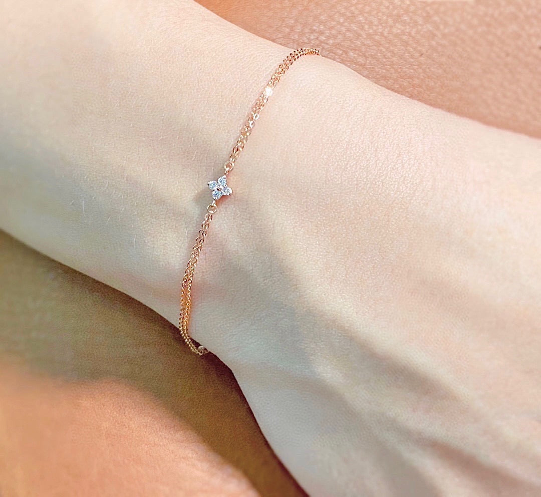 18K Gold Natural Diamonds Lucky Clover Bracelet