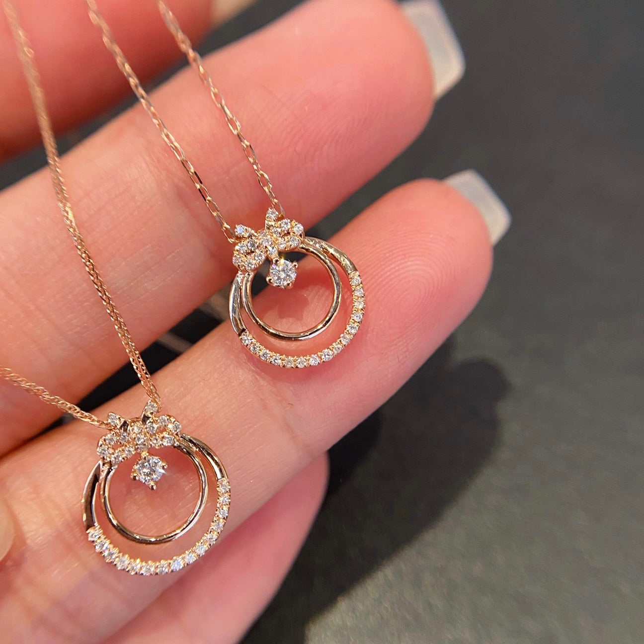 Natural Diamond Bowknot Necklace in 18K Gold