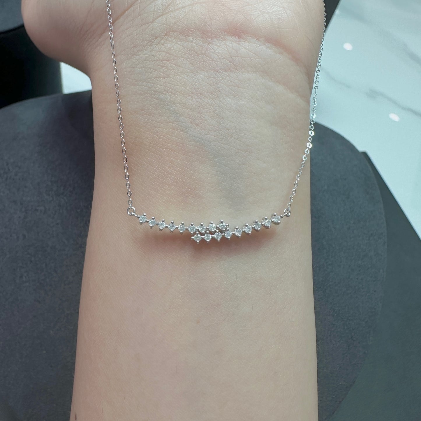 Crossover Natural Diamond Row Smile Necklace in 18K Gold