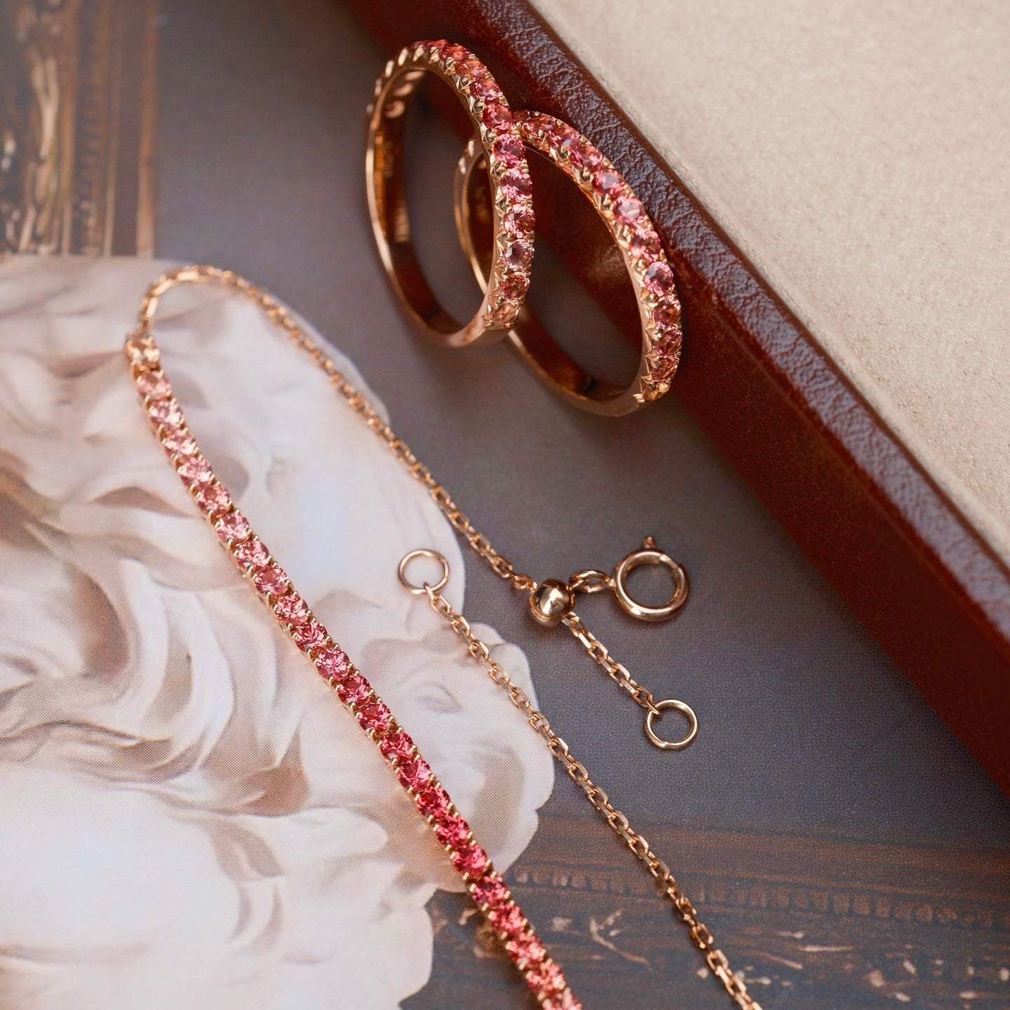 Natural Padparadscha Sapphire Eternity Ring/ Bracelet in 18K Gold