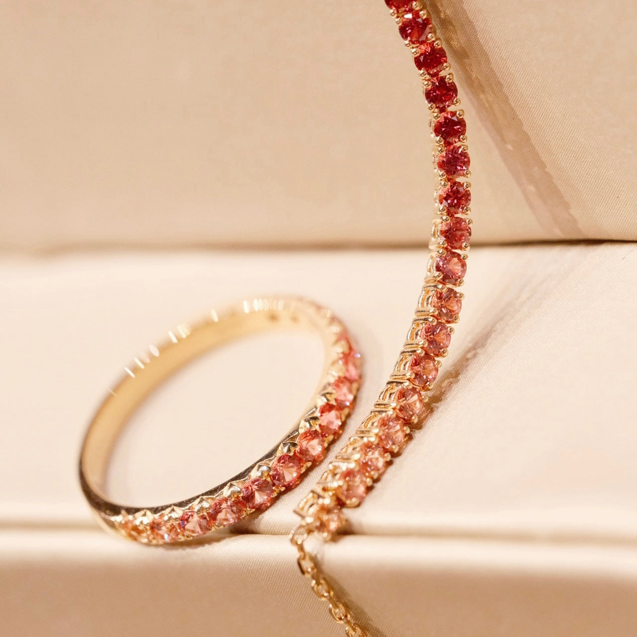 Natural Padparadscha Sapphire Eternity Ring/ Bracelet in 18K Gold