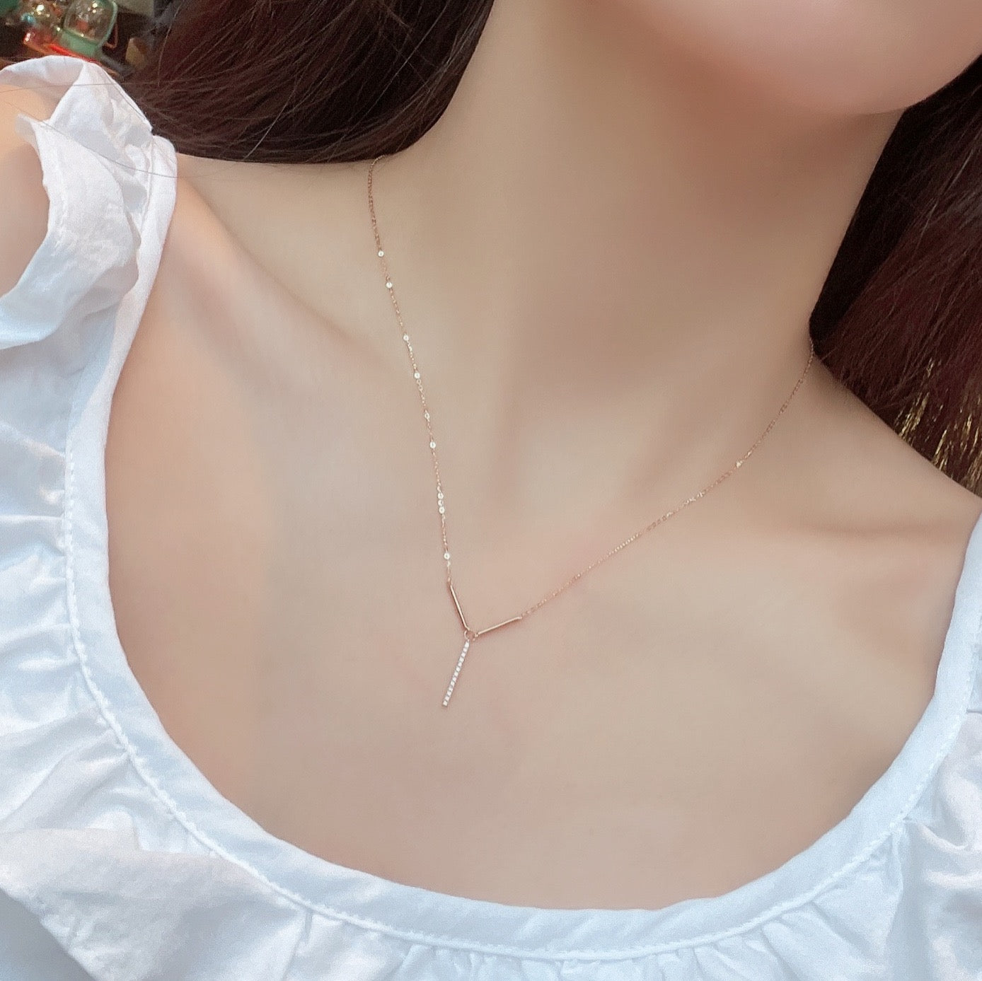 ‘Y’ Natural Diamond Necklace in 18K Gold