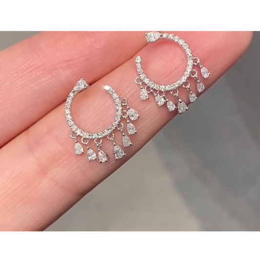 Dangle Pear cut Natural Diamond Earrings in 18K Gold