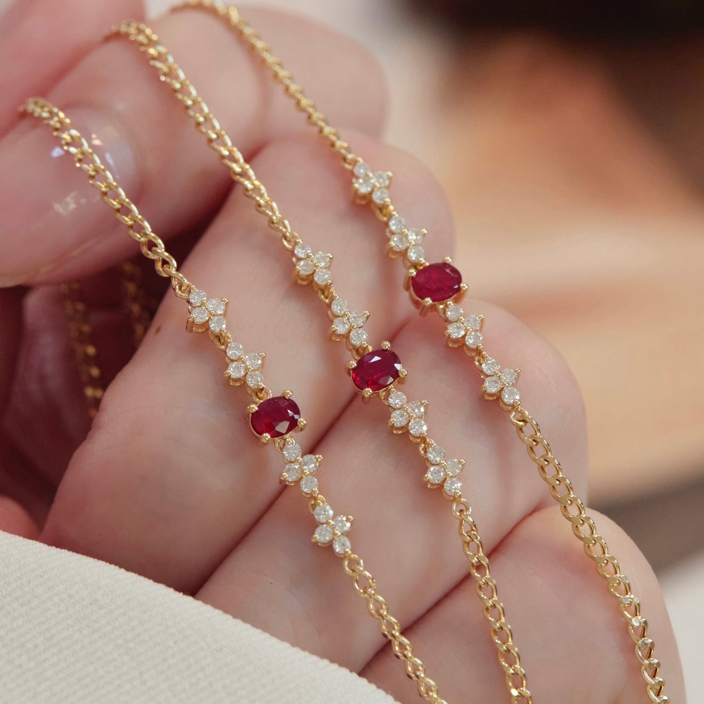 Natural Ruby / Sapphire with Natural Diamond Bracelet in 18K Gold