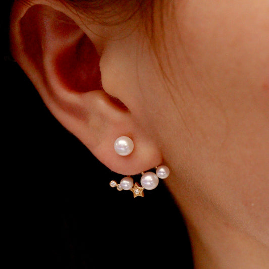 18K Gold Freshwater Pearl Diamond Earrings with THREE ways to wear