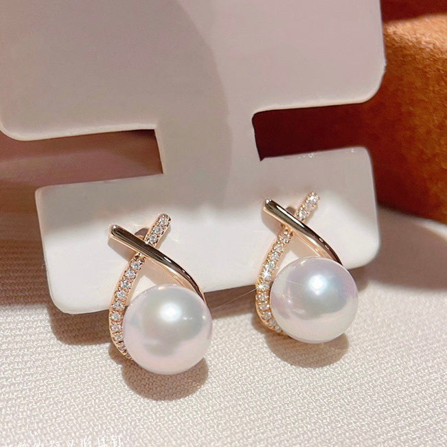 Akoya Seawater Pearl Diamond Earrings in 18K Gold