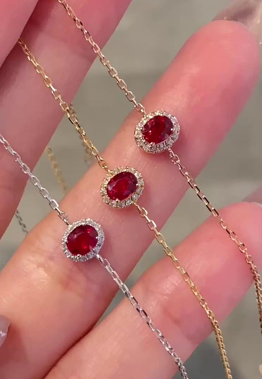 18K Gold Natural Ruby Surrounded by Natural Diamond bracelet