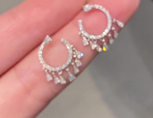 Dangle Pear cut Natural Diamond Earrings in 18K Gold