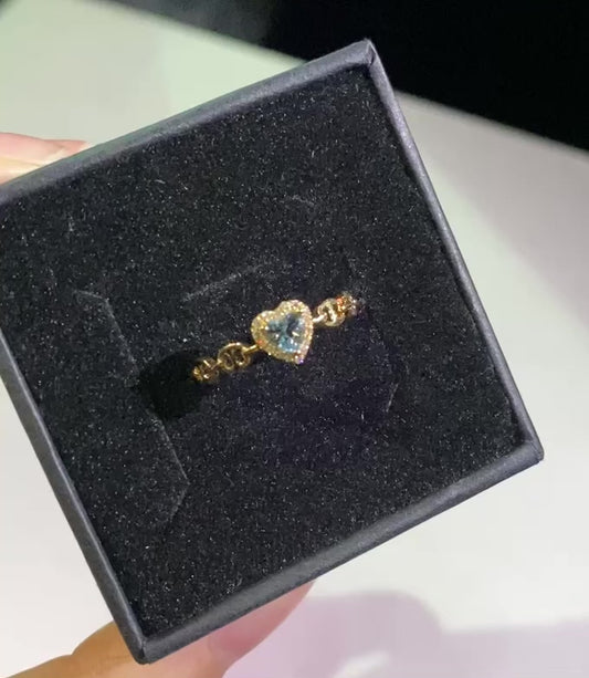 18K Gold Natural Aquamarine Diamond Ring