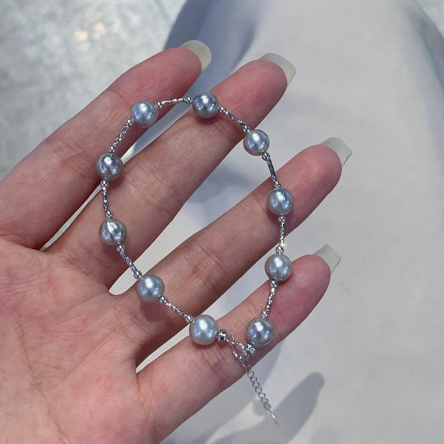 Madama Akoya Seawater Grey Blue Pearl Necklace/ Bracelet