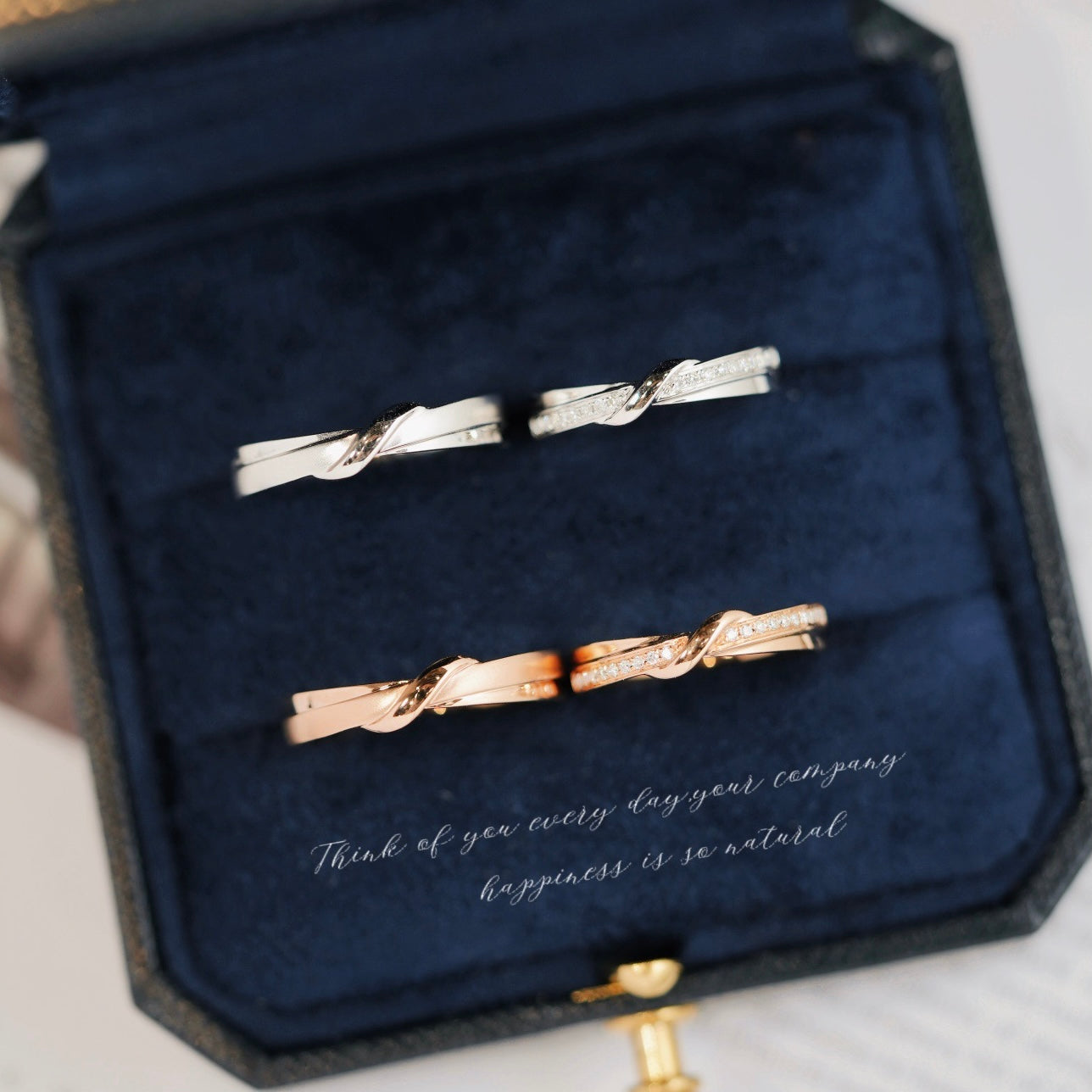 Overlap Natural Diamond Couple Rings in 18K Rose Gold/White Gold