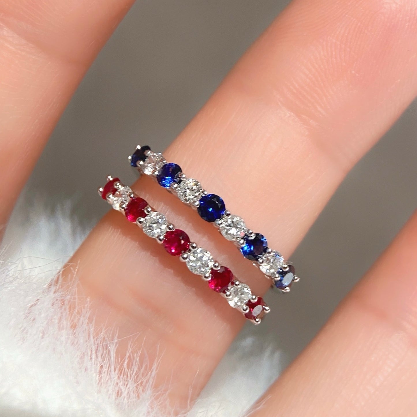 Natural Ruby / Sapphire with Natural Diamond Rings / Bracelets in 18K White Gold