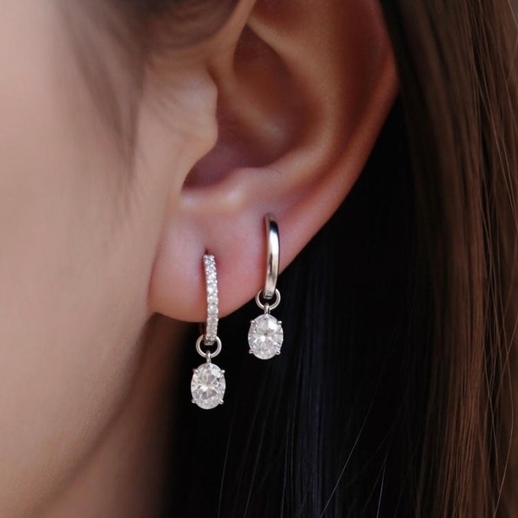 18K白金色 垂墜培育鑽石耳環 (4種戴法/做頸鏈手鏈吊墜)