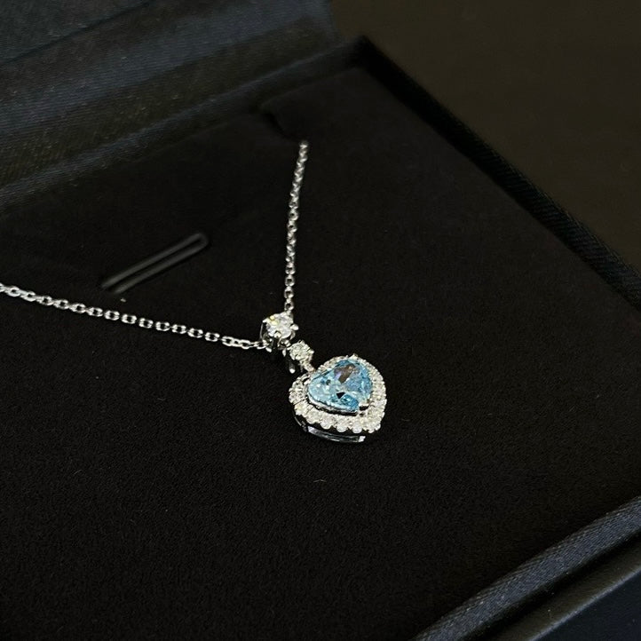 Lab-Grown Blue Diamond Heart-Shaped Necklace in 18K White Gold