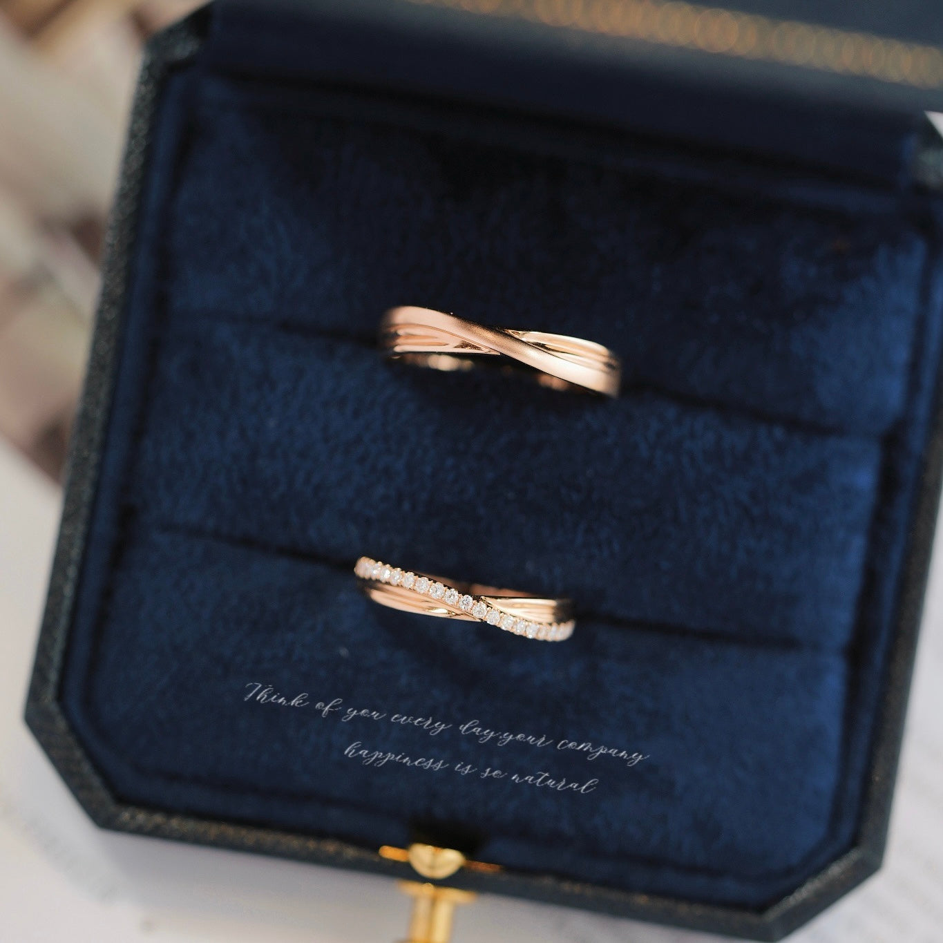 Mini Cross Natural Diamond Couple Rings in 18K Rose Gold/White Gold