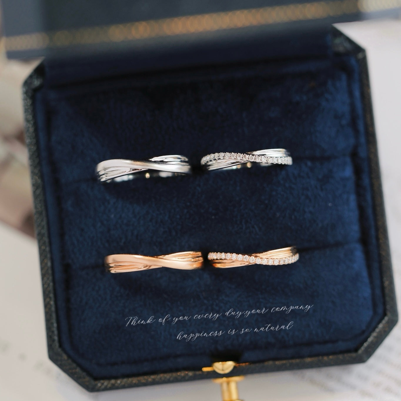 Mini Cross Natural Diamond Couple Rings in 18K Rose Gold/White Gold