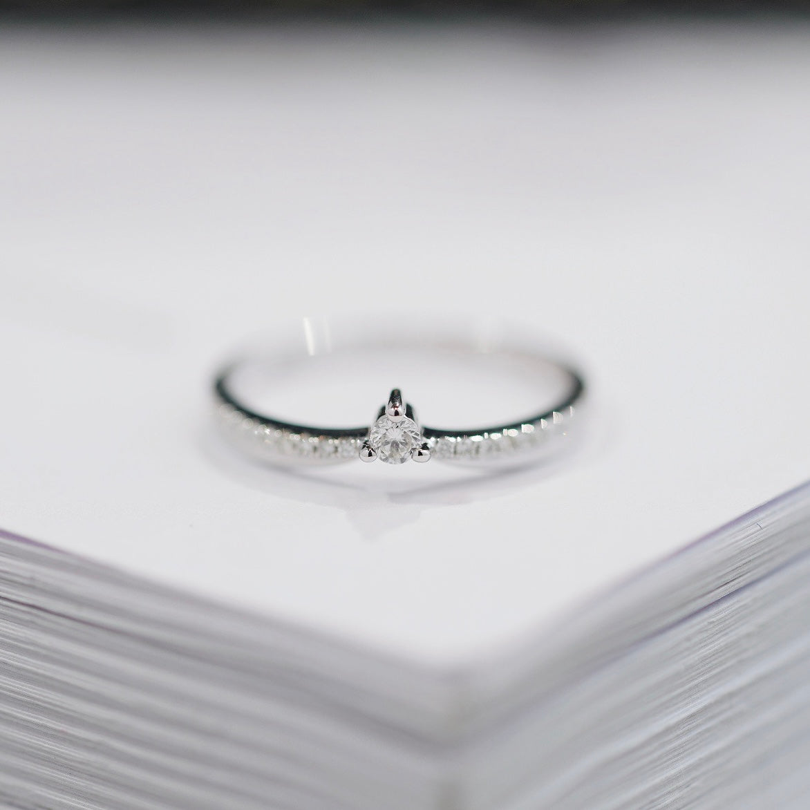 Solitaire/ V-Shaped Natural Diamond Couple Rings in 18K White Gold