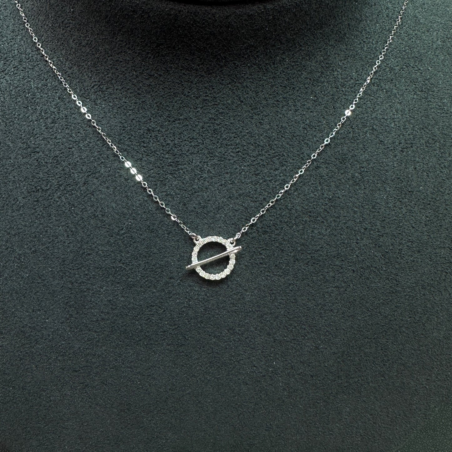 Circle-Shaped Natural Diamond Necklace in 18K White Gold