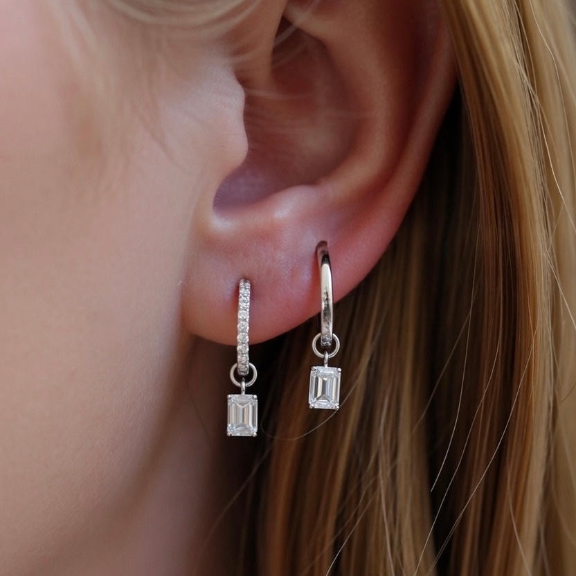 18K白金色 垂墜培育鑽石耳環 (4種戴法/做頸鏈手鏈吊墜)