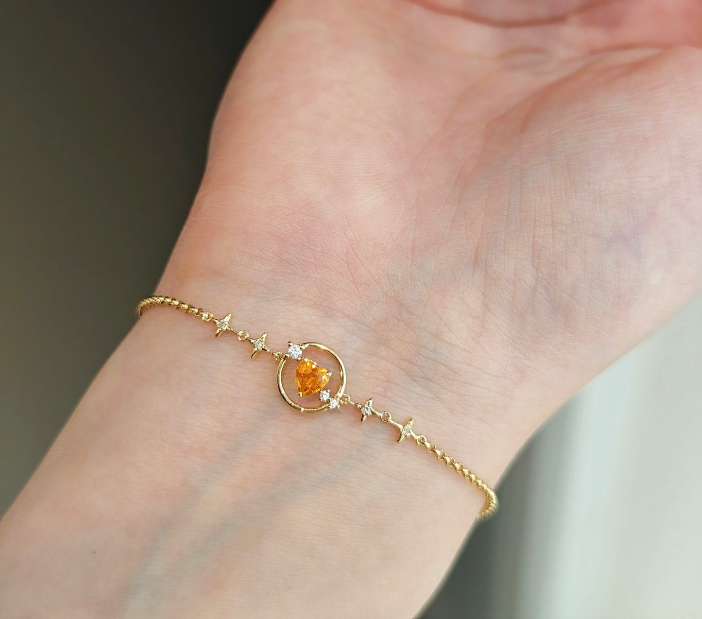 0.35ct Heart-Shaped Natural Spessartine with Natural Diamond Bracelet in 18K Yellow Gold