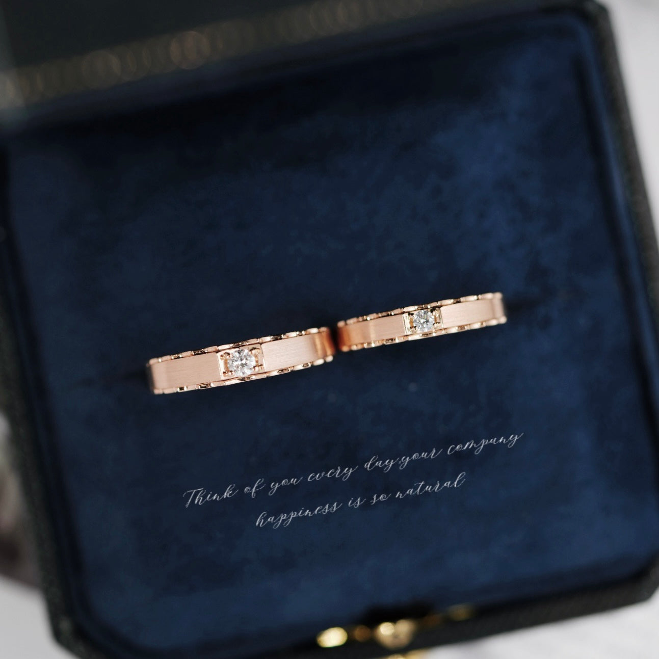 Solitaire Wave Natural Diamond Couple Rings in 18K Rose Gold