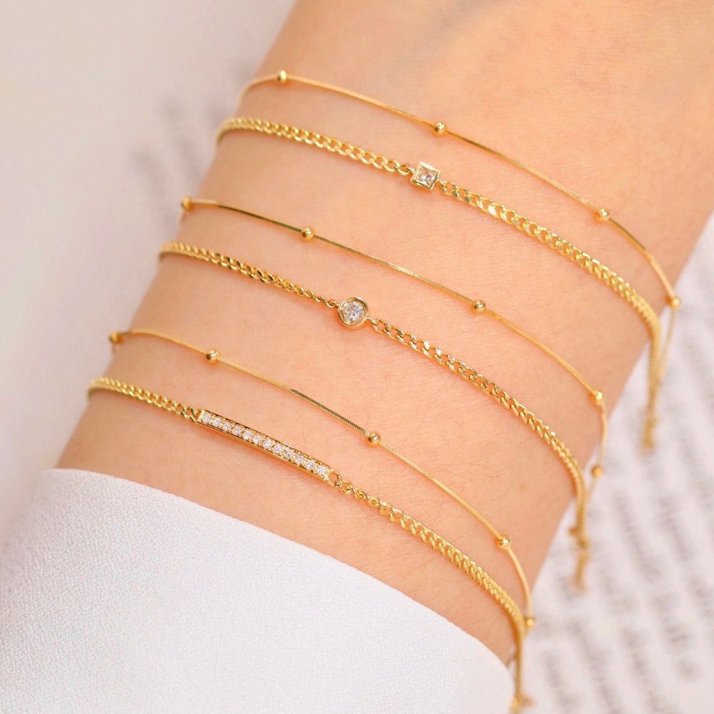 Double Snake Chain & Cuban Chain Natural Diamond Bracelet in 18K Yellow Gold