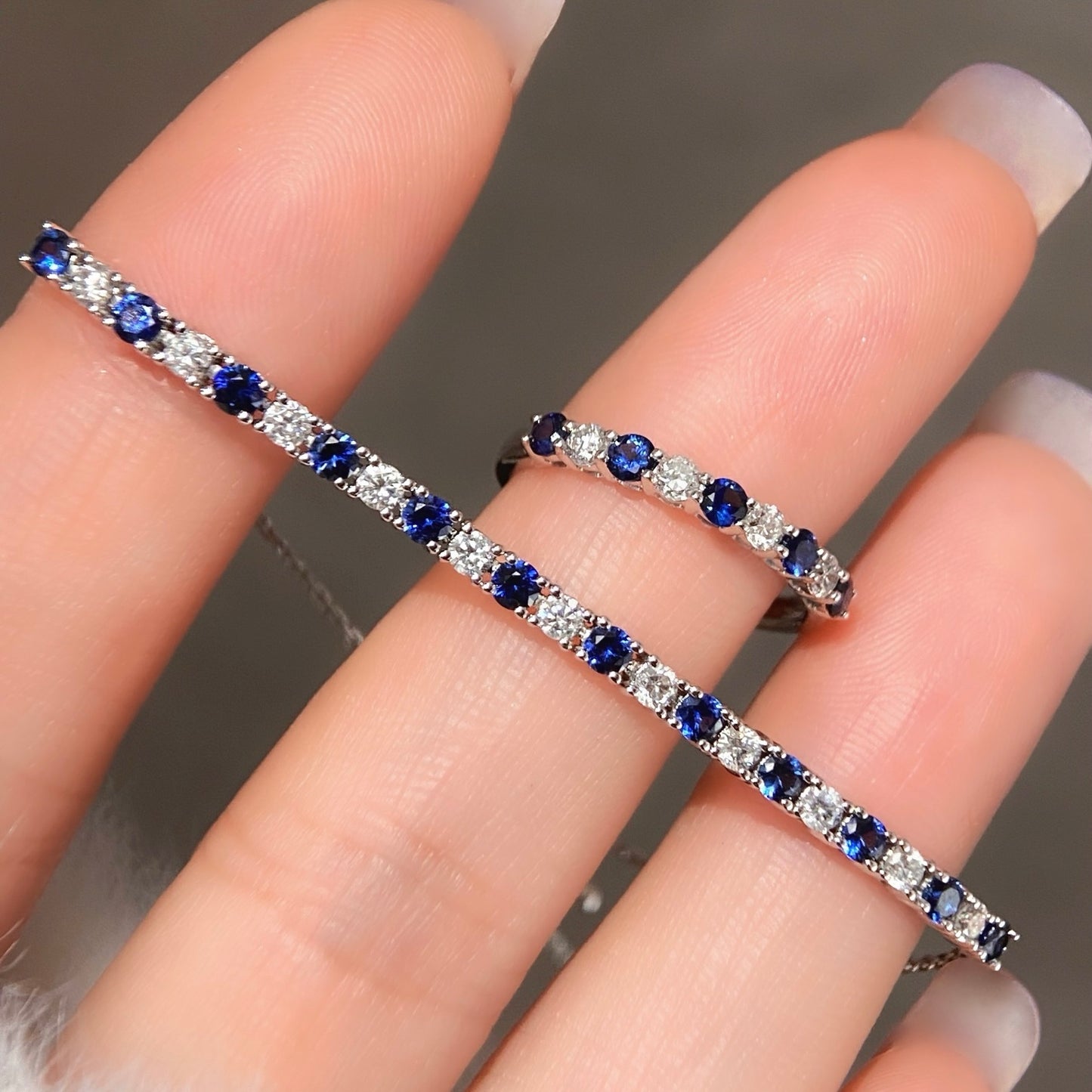 Natural Ruby / Sapphire with Natural Diamond Rings / Bracelets in 18K White Gold