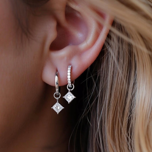 18K白金色 垂墜培育鑽石耳環 (4種戴法/做頸鏈手鏈吊墜)